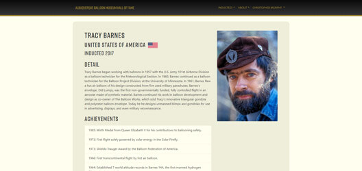 Screen shot of Albuquerque Balloon Museum of inductee detail view in CMS
